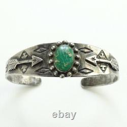 Old Fred Harvey Era Navajo Green Turquoise Cuff Bracelet Sterling Silver Stamped