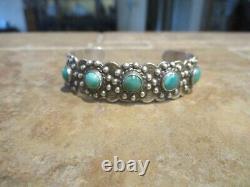 Old Fred Harvey Era Navajo Indian Made Sterling FIVE TURQUOISE Concho Bracelet