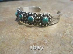 Old Fred Harvey Era Navajo Indian Made Sterling FIVE TURQUOISE Concho Bracelet