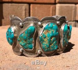 Old Fred Harvey Era Navajo Ingot Silver Sleeping Beauty Turquoise Cuff Bracelet