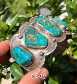 Old Fred Harvey Era Navajo Ingot Silver Sleeping Beauty Turquoise Cuff Bracelet