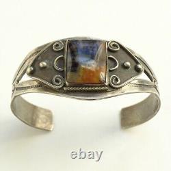 Old Fred Harvey Era Navajo Petrified Wood Cuff Bracelet Handmade Stamp Decorated