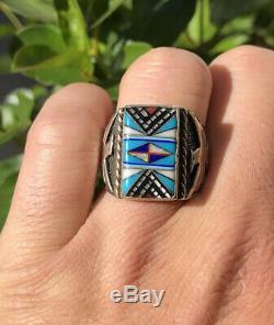 Old Fred Harvey Era Navajo Sterling Silver Multi Stone Inlay Thunderbird Ring