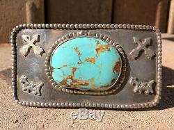 Old Fred Harvey Era Navajo Sterling Silver Royston Turquoise Arrow Belt Buckle