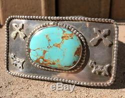 Old Fred Harvey Era Navajo Sterling Silver Royston Turquoise Arrow Belt Buckle