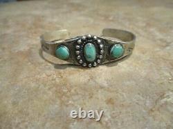 Old Fred Harvey Era Navajo Sterling Silver THREE TURQUOISE Concho Bracelet