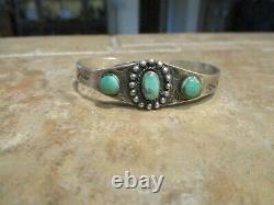Old Fred Harvey Era Navajo Sterling Silver THREE TURQUOISE Concho Bracelet