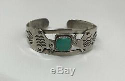 Old Fred Harvey Era Navajo Sterling Silver Turquoise Thunderbird Bracelet