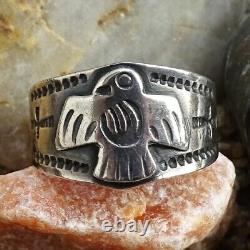 Old Fred Harvey Era Navajo Thunderbird Ring Size 7.75 Cigar Band Decorated 925