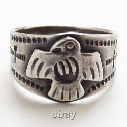 Old Fred Harvey Era Navajo Thunderbird Ring Size 7.75 Cigar Band Decorated 925