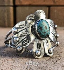 Old Fred Harvey Era Navajo Thunderbird & Turquoise Sterling Silver Cuff Bracelet