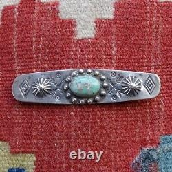 Old Fred Harvey Era Navajo Turquoise Bar Pin Natural Turquoise Stamp Decoration