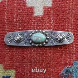 Old Fred Harvey Era Navajo Turquoise Bar Pin Natural Turquoise Stamp Decoration