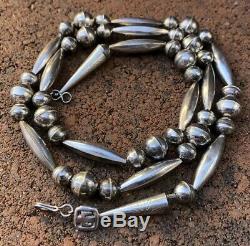 Old Fred Harvey Era Pawn Navajo Sterling Silver Pearl Bench Bead Necklace 26.5