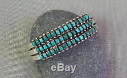 Old Fred Harvey Era Silver 3 Row Greens & Blue Square Turquoise Cuff Bracelet