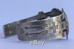 Old Fred Harvey Era Sterling Silver Stamped Carico Lake Turquoise Cuff Bracelet