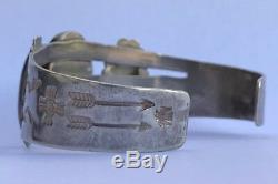 Old Fred Harvey Era Sterling Silver Stamped Carico Lake Turquoise Cuff Bracelet