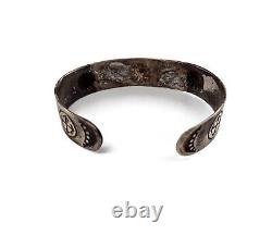 Old Fred Harvey Native American Coin Silver Stamped Cuff Bracelet
