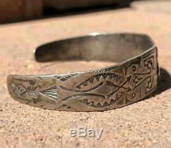 Old Fred Harvey Navajo Sterling Silver ARROW & THUNDERBIRD Stamped Cuff Bracelet
