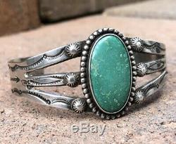 Old Fred Harvey Navajo Sterling Silver CERRILLOS Turquoise Arrow Cuff Bracelet