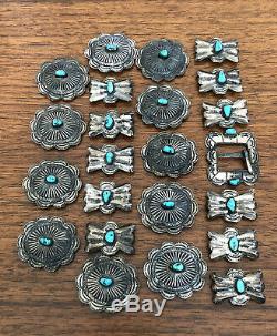 Old Fred Harvey Navajo Sterling Silver King's Manassa Turquoise 24 Concho Belt