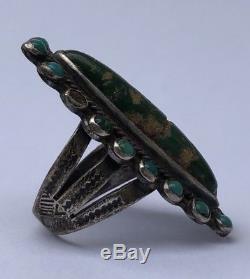 Old Fred Harvey Navajo Sterling Silver Petit Point Green Turquoise Stones Ring