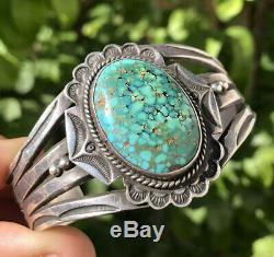 Old Fred Harvey Navajo Sterling Silver Spiderweb Kingman Turquoise Cuff Bracelet