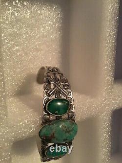 Old Fred Harvey Navajo Sterling Silver Turquoise Arrow Cuff Bracelet
