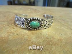 Old Fred Harvey Navajo Sterling Silver Turquoise Bracelet with Corn & Snakes