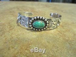 Old Fred Harvey Navajo Sterling Silver Turquoise Bracelet with Corn & Snakes