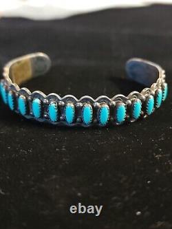 Old Fred Harvey Navajo Sterling Turquoise Stamped Arrows Bracelet Cuff Signed
