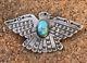 Old Fred Harvey Navajo Thunderbird Kingman Turquoise Sterling Silver Pin Brooch