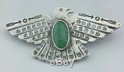 Old Fred Harvey Navajo Thunderbird Turquoise Silver Pin Brooch