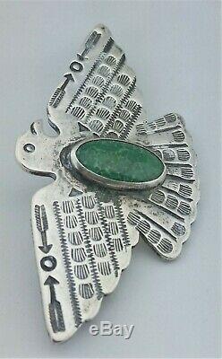Old Fred Harvey Navajo Thunderbird Turquoise Silver Pin Brooch