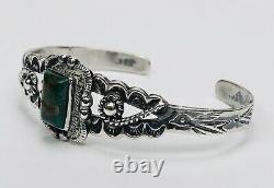 Old Fred Harvey era Sterling Silver Green Turquoise Arrow Stamped Cuff Bracelet