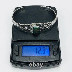 Old Fred Harvey era Sterling Silver Green Turquoise Arrow Stamped Cuff Bracelet