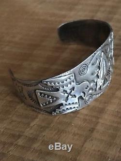Old Fred Harvey sterling silver wide Arrow Head thunderbird large cuff bracelet