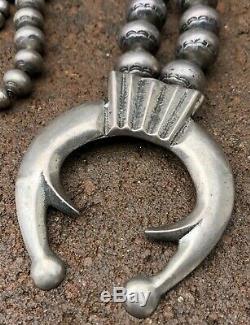 Old INGOT Fred Harvey NAVAJO Sterling Silver Bench Bead SQUASH BLOSSOM Necklace