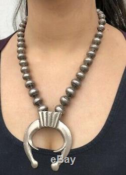 Old INGOT Fred Harvey NAVAJO Sterling Silver Bench Bead SQUASH BLOSSOM Necklace