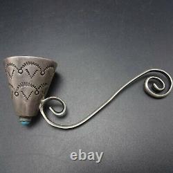 Old NAVAJO Fred Harvey Era Hand-Stamped Sterling Silver CANDLE SNUFFER Turquoise