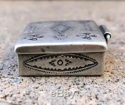 Old Native American Fred Harvey Stamped Thunderbird Sterling Silver Pill Box