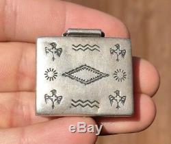 Old Native American Fred Harvey Stamped Thunderbird Sterling Silver Pill Box