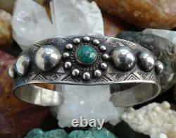 Old Native American SMALL Fred Harvey Era Cuff Bracelet Green Turquoise Sterling