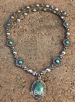 Old Navajo Fred Harvey Stamped Sterling Silver Turquoise Native Link Necklace