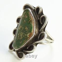 Old Navajo Green Royston Turquoise + Sterling Handmade Ring Size 7.5 Fred Harvey