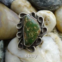 Old Navajo Green Royston Turquoise + Sterling Handmade Ring Size 7.5 Fred Harvey