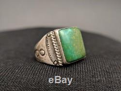 Old Navajo Green Turquoise Ring Sterling Silver Fred Harvey Style 30's Native Am