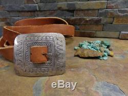 Old Navajo Silver Stamped Buckle Concho Belt Native Old Pawn Fred Harvey Era