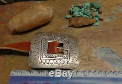 Old Navajo Silver Stamped Buckle Concho Belt Native Old Pawn Fred Harvey Era