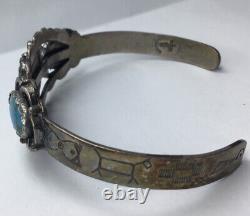 Old Navajo Sterling Turquoise Cuff Bracelet Fred Harvey Era Handmade Stamped